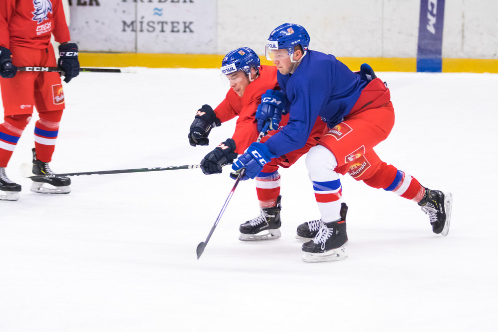Souboj dvou hráčů z Western Hockey League – Martin Lang atakuje Radka Kučeříka.